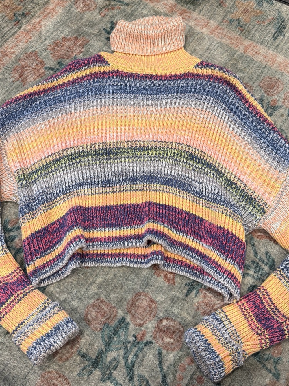 Forever 21 Multicolor Striped Turtleneck Sweater - Yellow, Pink, Blue, Gray